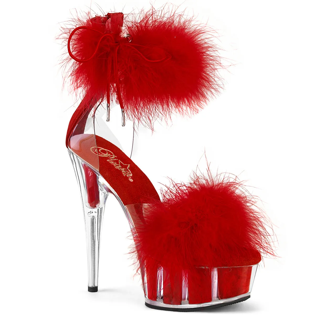 6 Inch Heel DELIGHT-624F Clear Red Fur