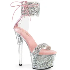 7 Inch Heel SKY-327RSI Baby Pink Silver Rhinestone