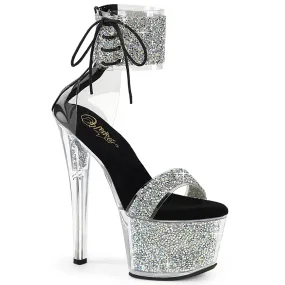 7 Inch Heel SKY-327RSI Black Silver Rhinestone