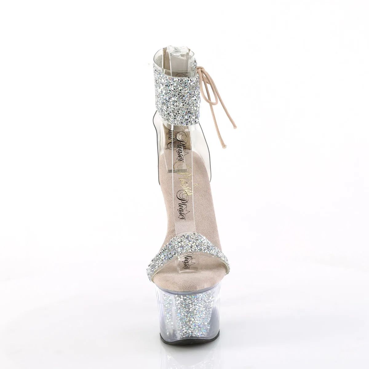 7 Inch Heel SKY-327RSI Nude Silver Rhinestone