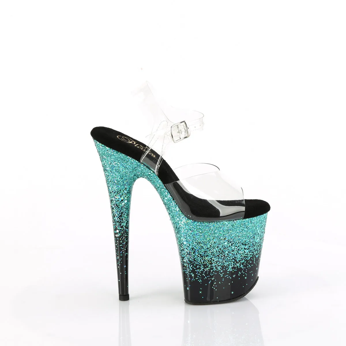 8 Inch Heel FLAMINGO-808SS Clear Turquoise Glitter