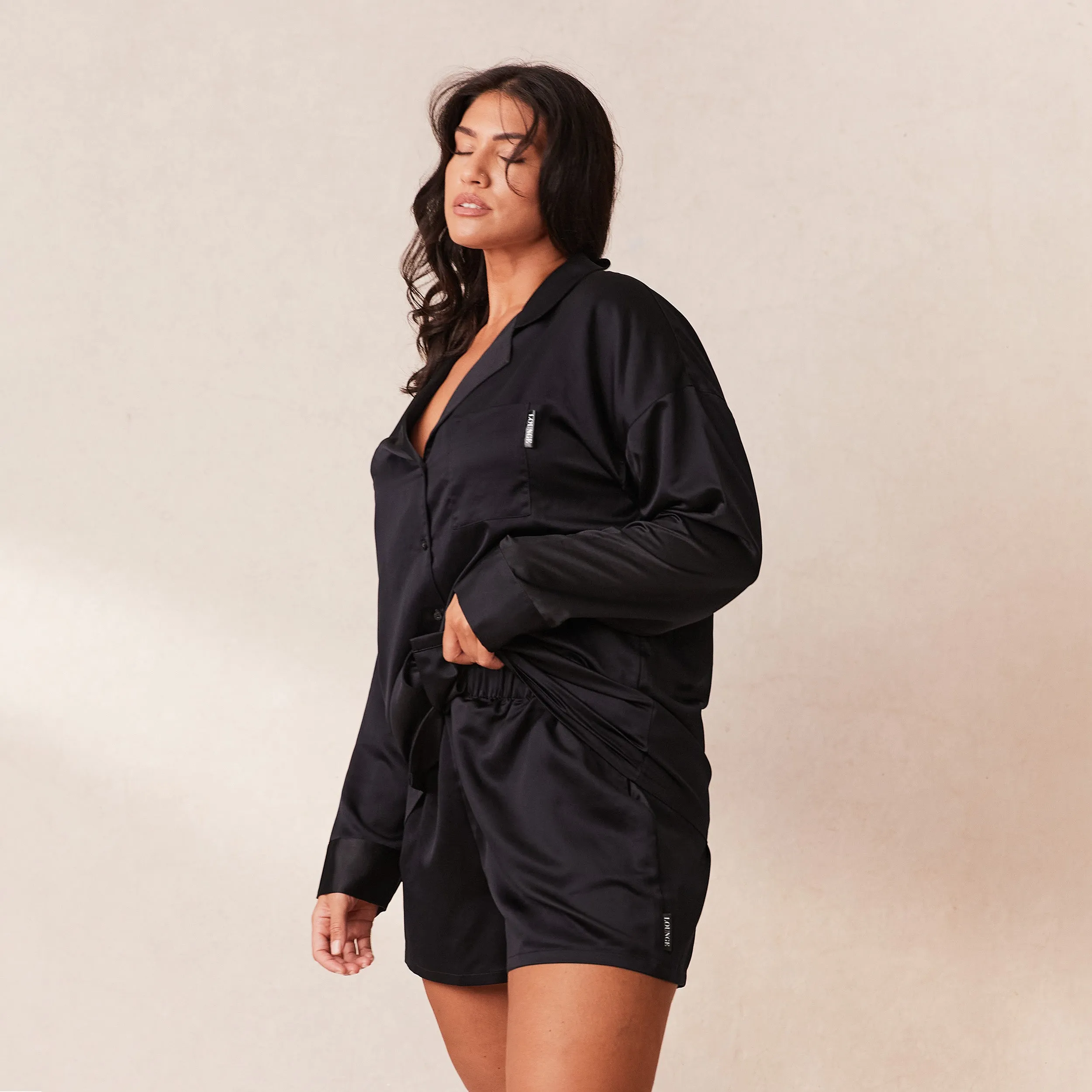 Classic Satin Pyjama Shorts - Black