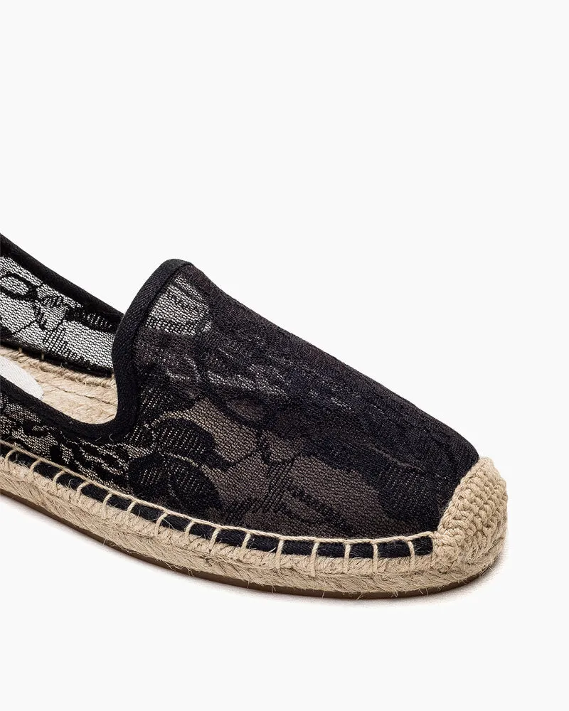 Floral Pattern Mesh Panel Espadrille Flats