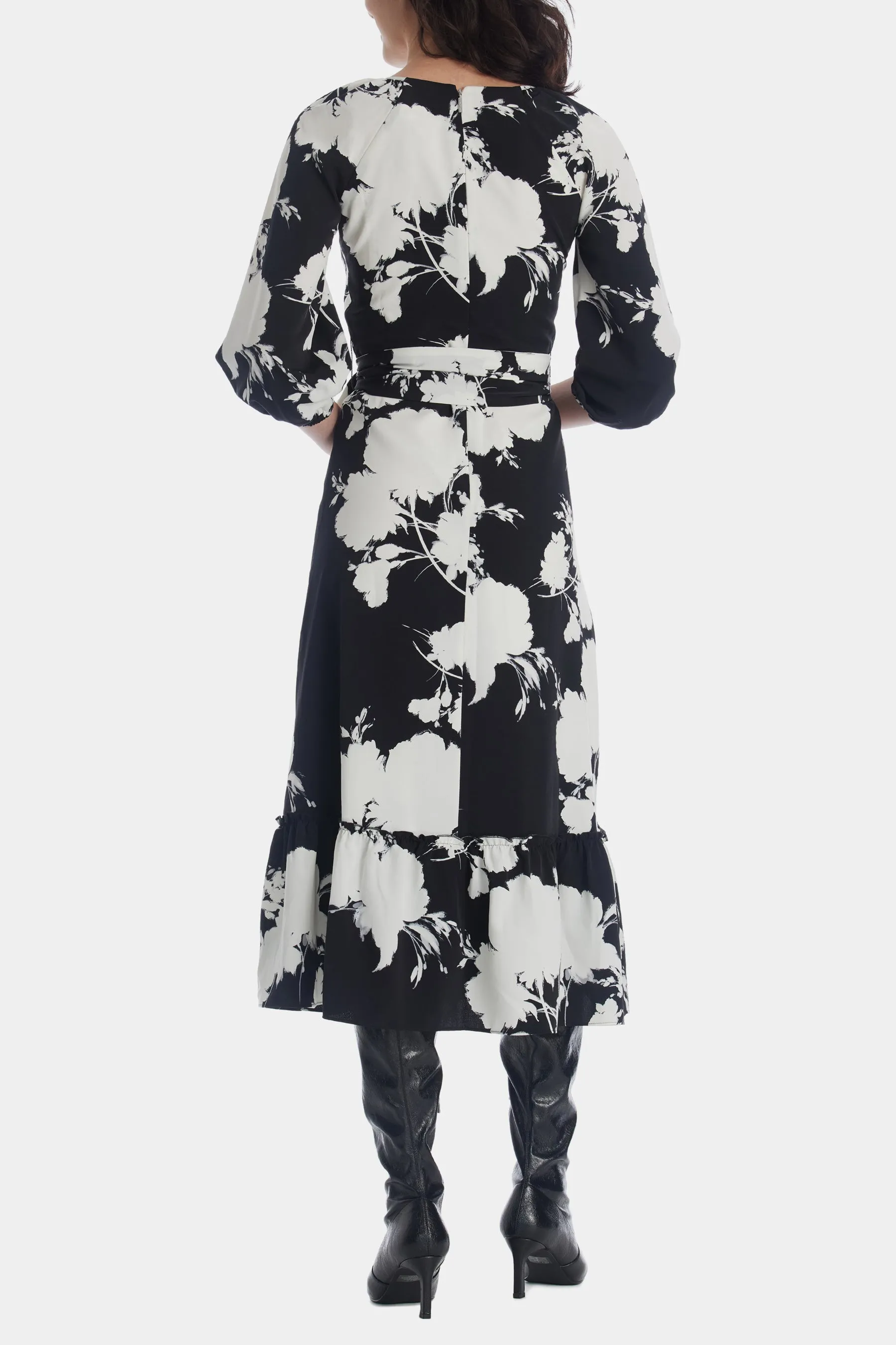 Floral Printed Silky Crepe Midi Dress