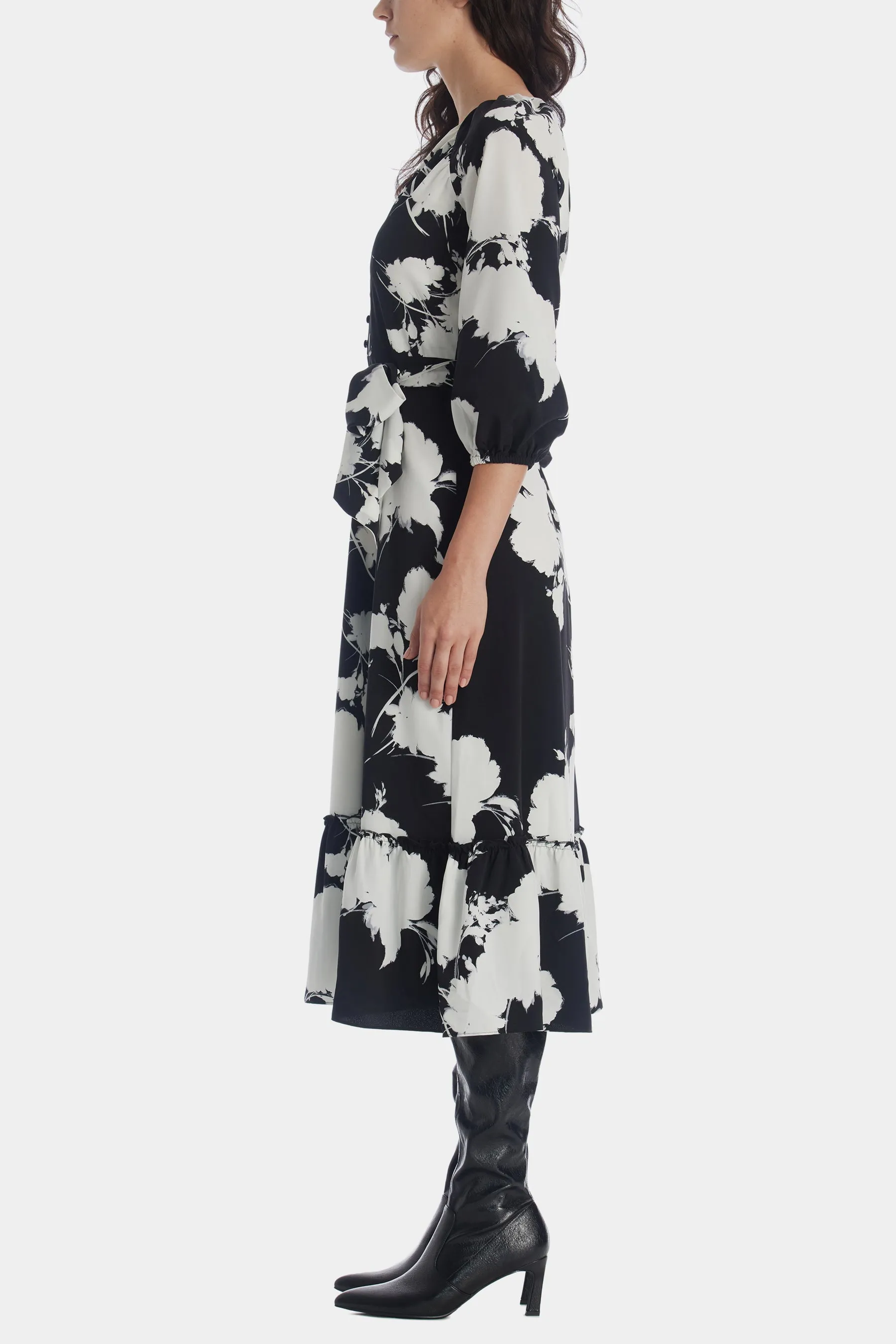 Floral Printed Silky Crepe Midi Dress