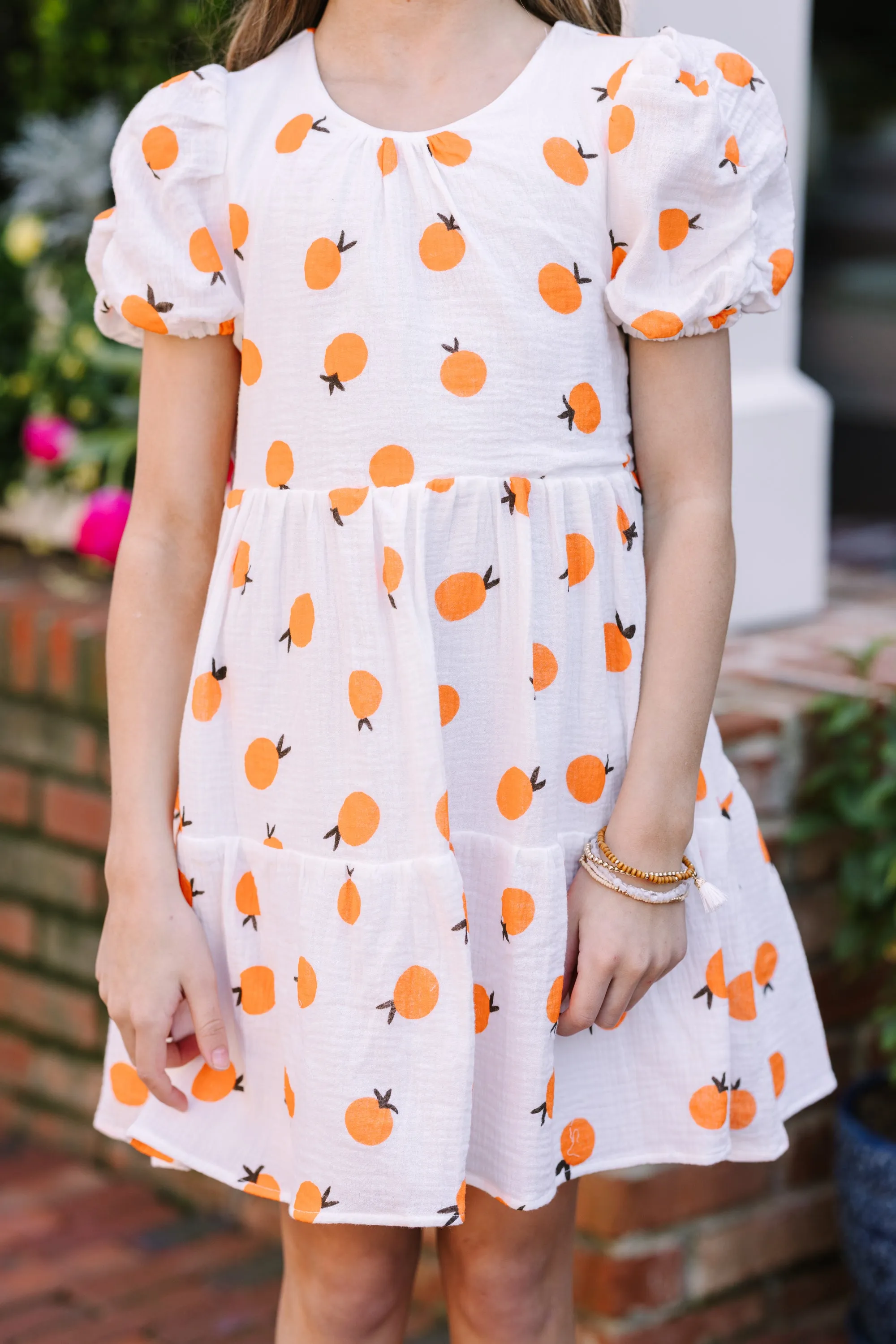 Girls: Living The Dream White Orange Print Dress