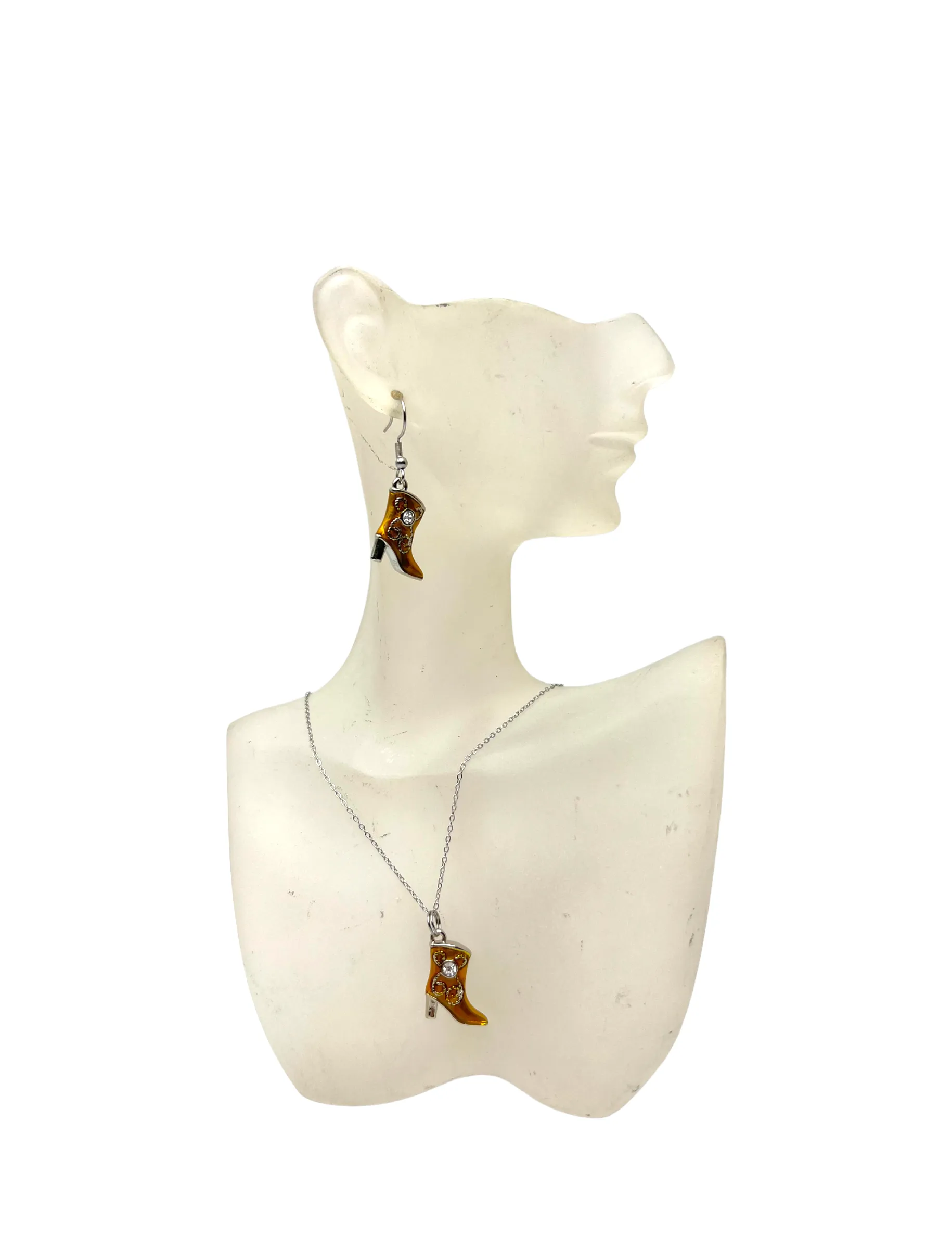 Gold and Silver Hand-Painted Boot Earrings and Necklace: A Unique and Stylish Gift for the Western Lover in Your Life