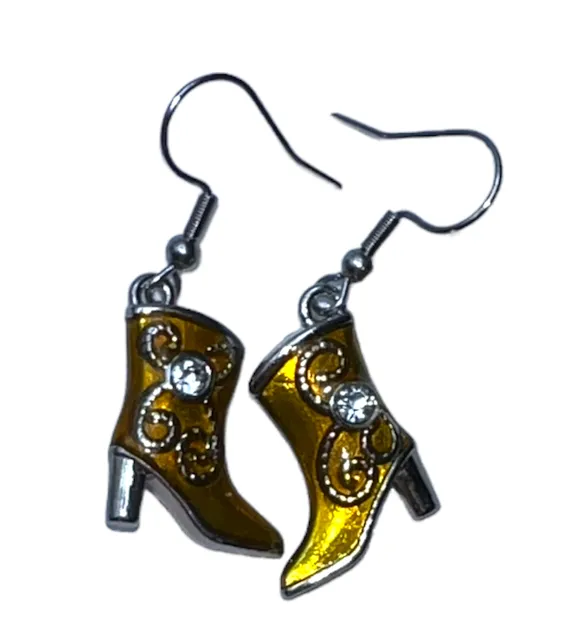 Gold and Silver Hand-Painted Boot Earrings and Necklace: A Unique and Stylish Gift for the Western Lover in Your Life