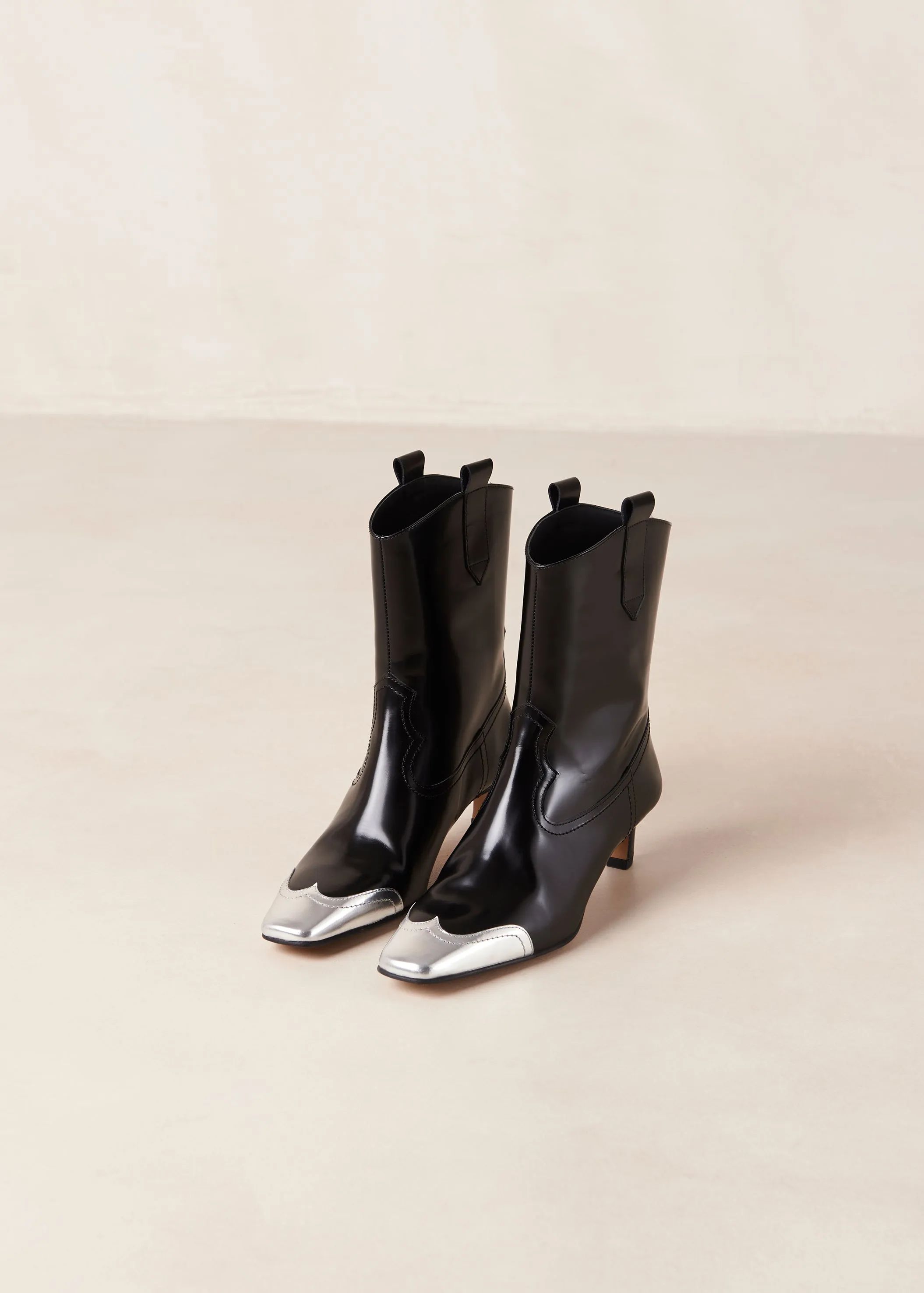 Hudson Shimmer Bicolor Black Silver Leather Ankle Boots