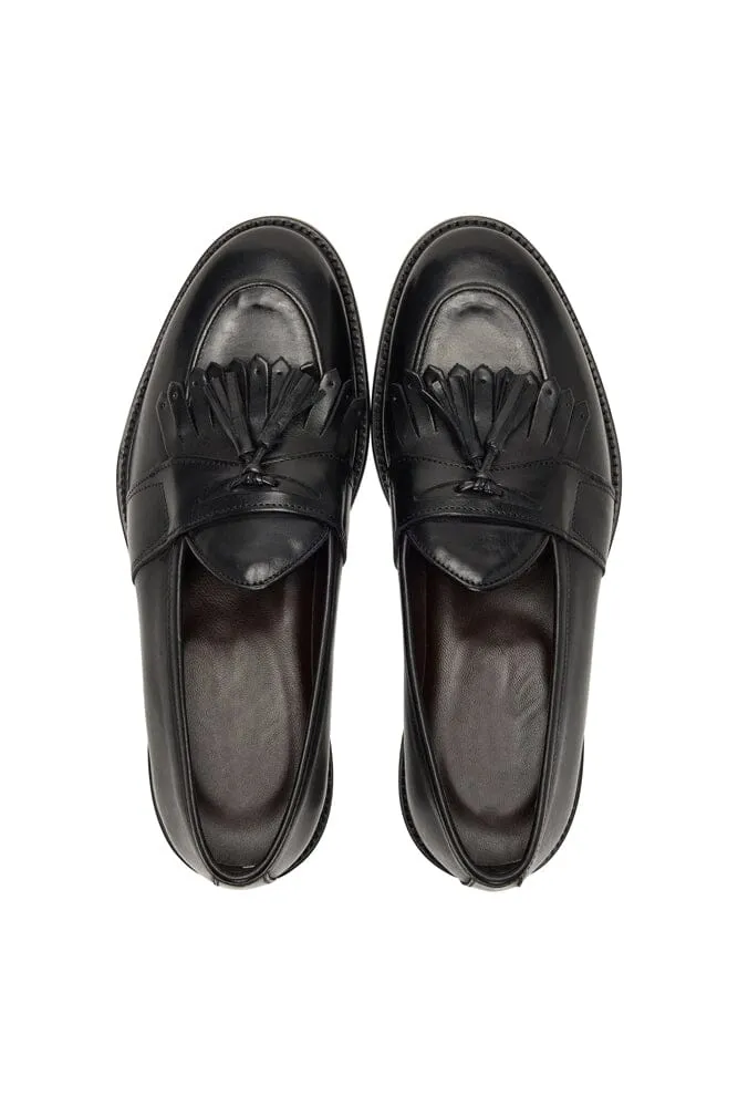 Loafer with Tassel and Fringe -  Black Italian Leather (1301)