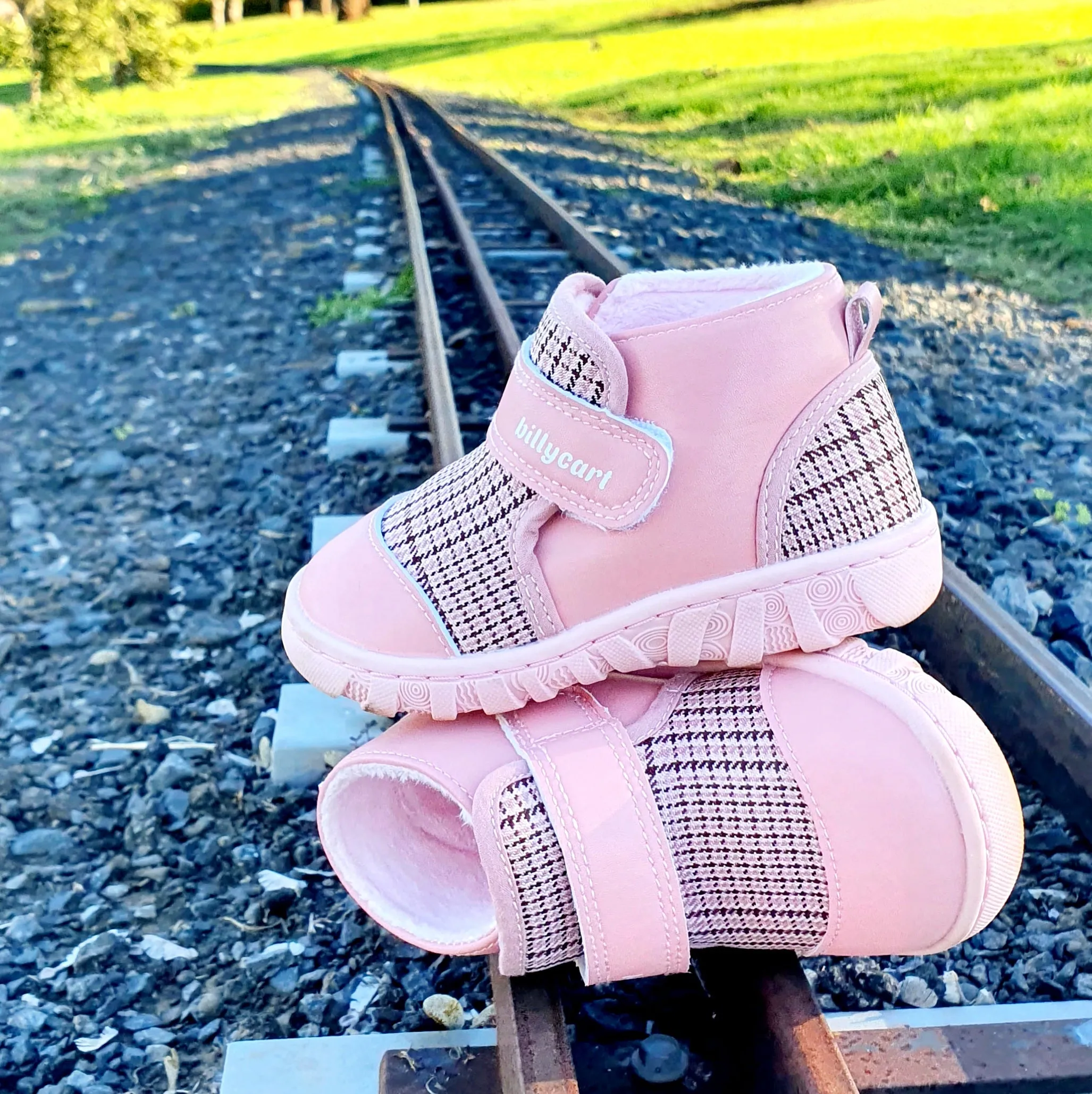 LUNA pink and plaid girls baby and toddler boots