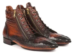 Paul Parkman Crocodile Textured Calfskin Handmade Zipper Boots (ID#88APK87)