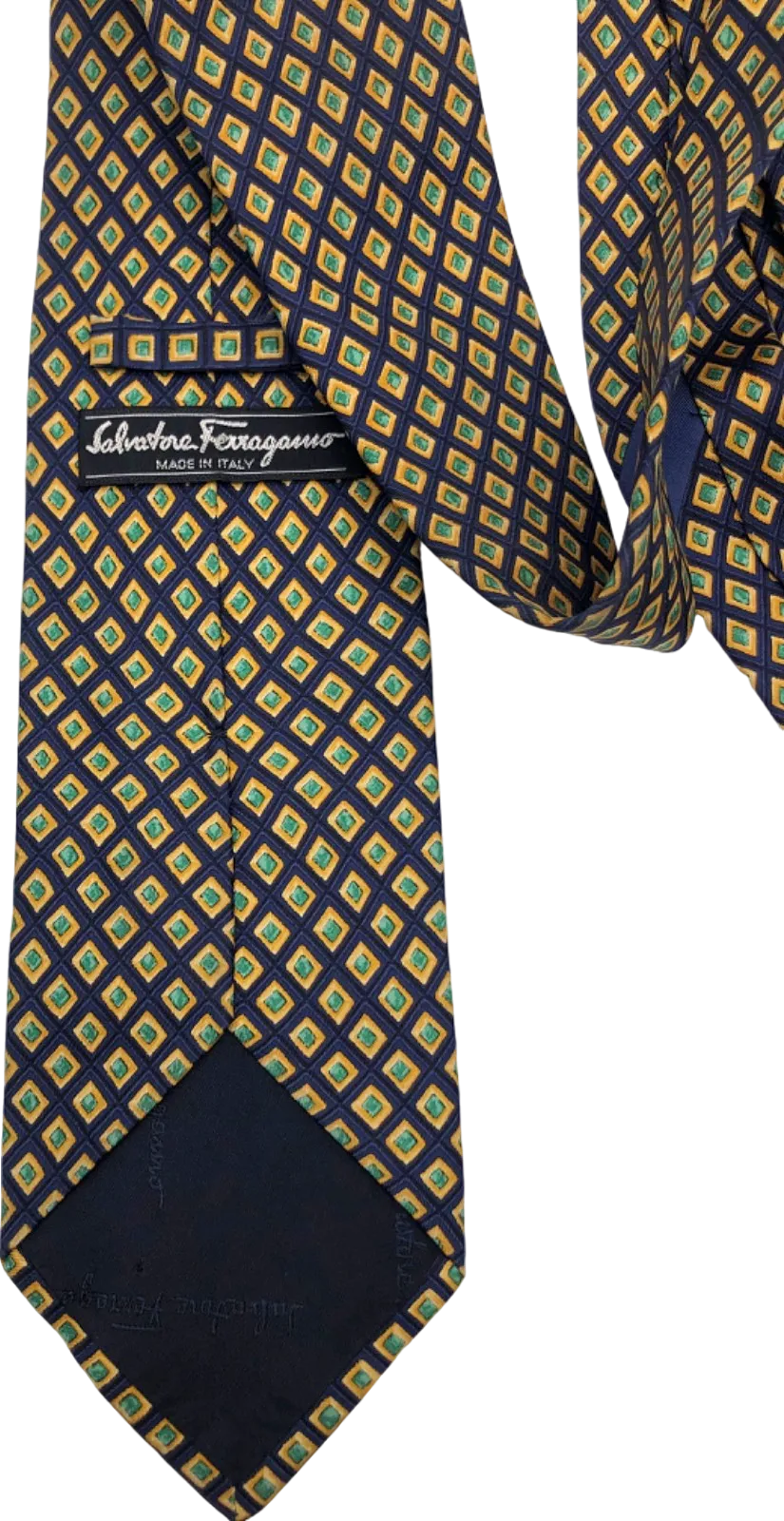 Salvatore Ferragamo Navy Yellow Blue Diamond Pattern Tie