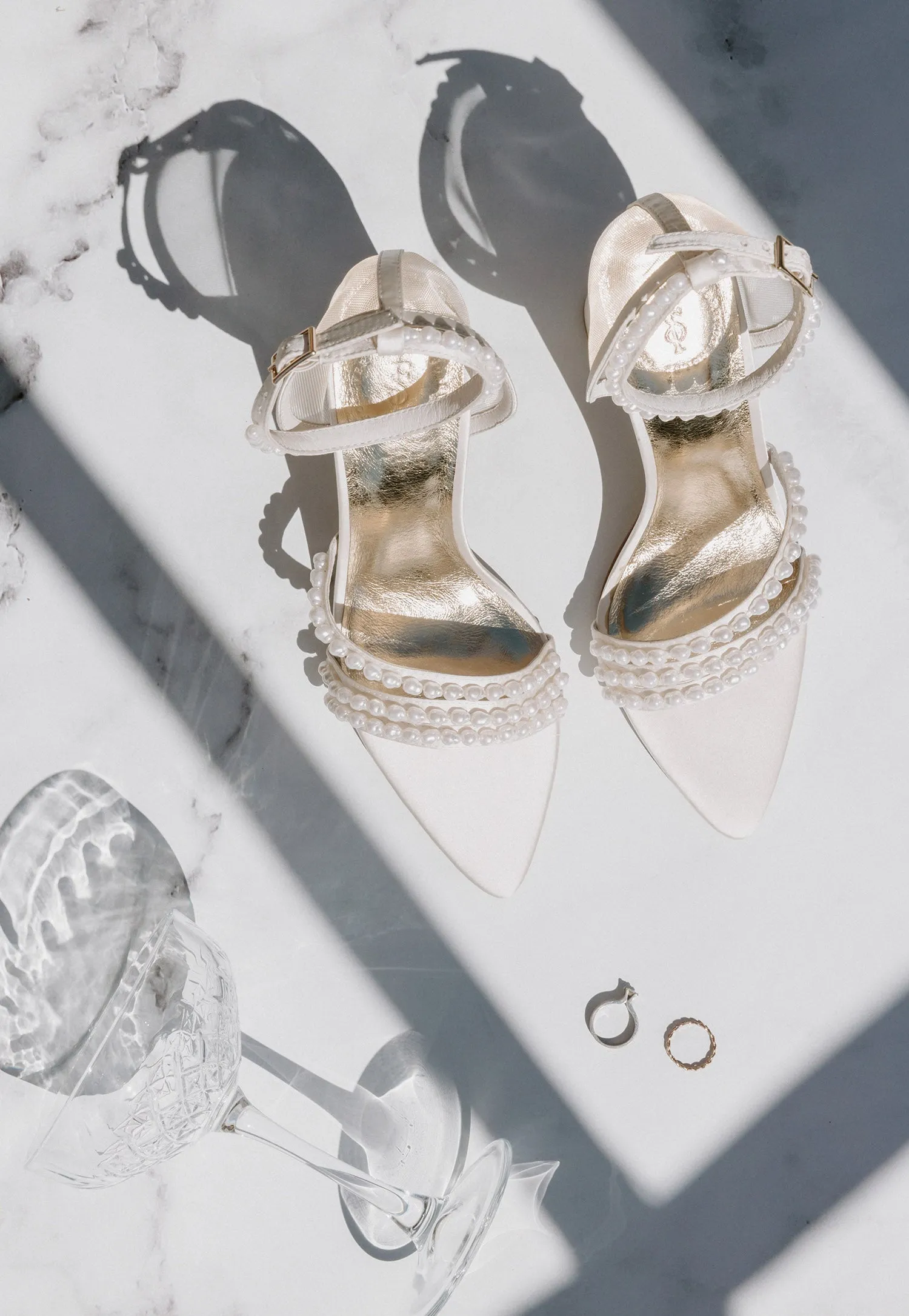 WILLOW - IVORY SATIN BRIDAL SANDALS WITH POINTED TOE AND PEARL STRAPS